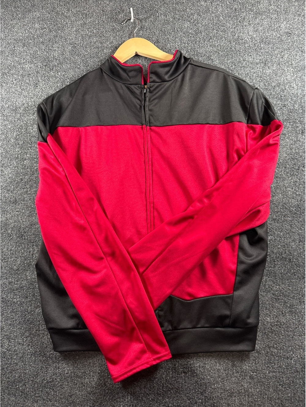 Men's Red and Black Colorblock Track Jacket with Quarter Zip